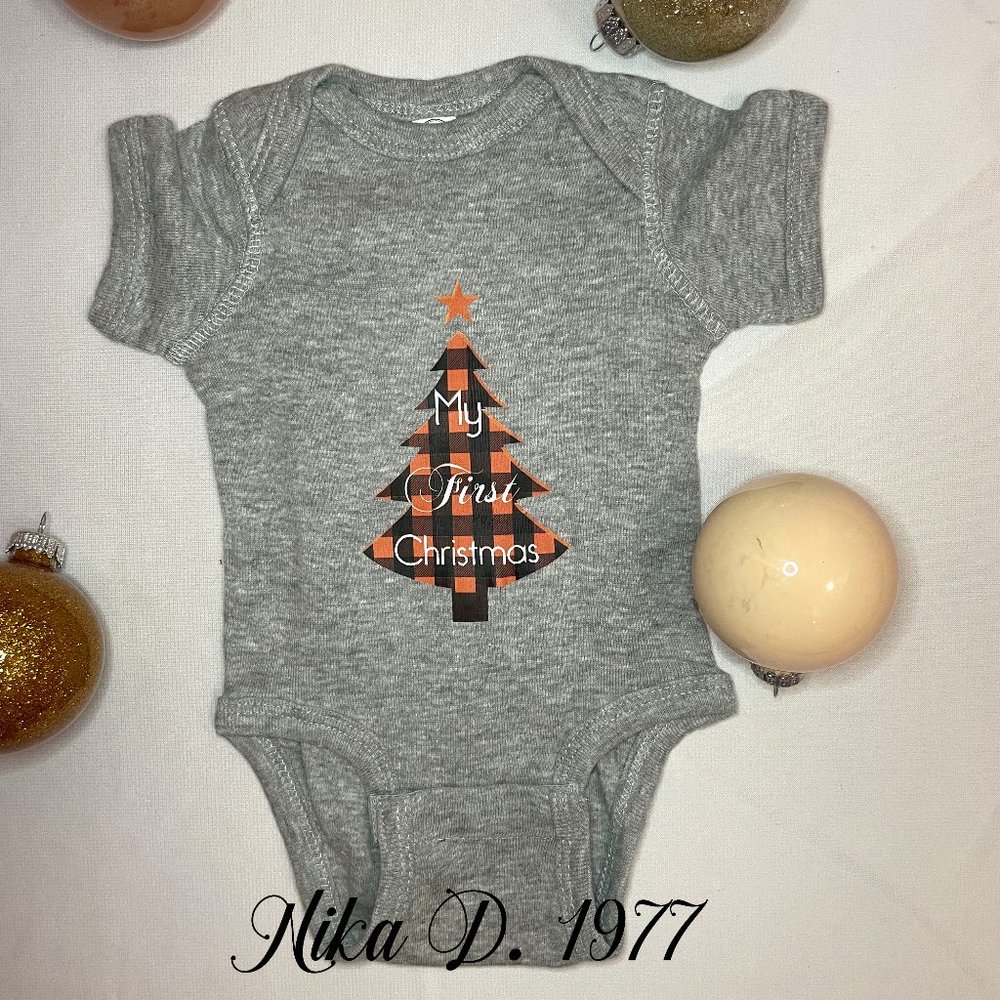 My First Christmas Onesie in Grey, Sizes Preemie - 24 Months